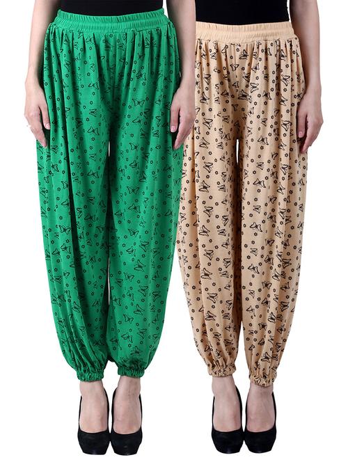 green & beige viscose harem pants - 10571588 - Standard Image - 1