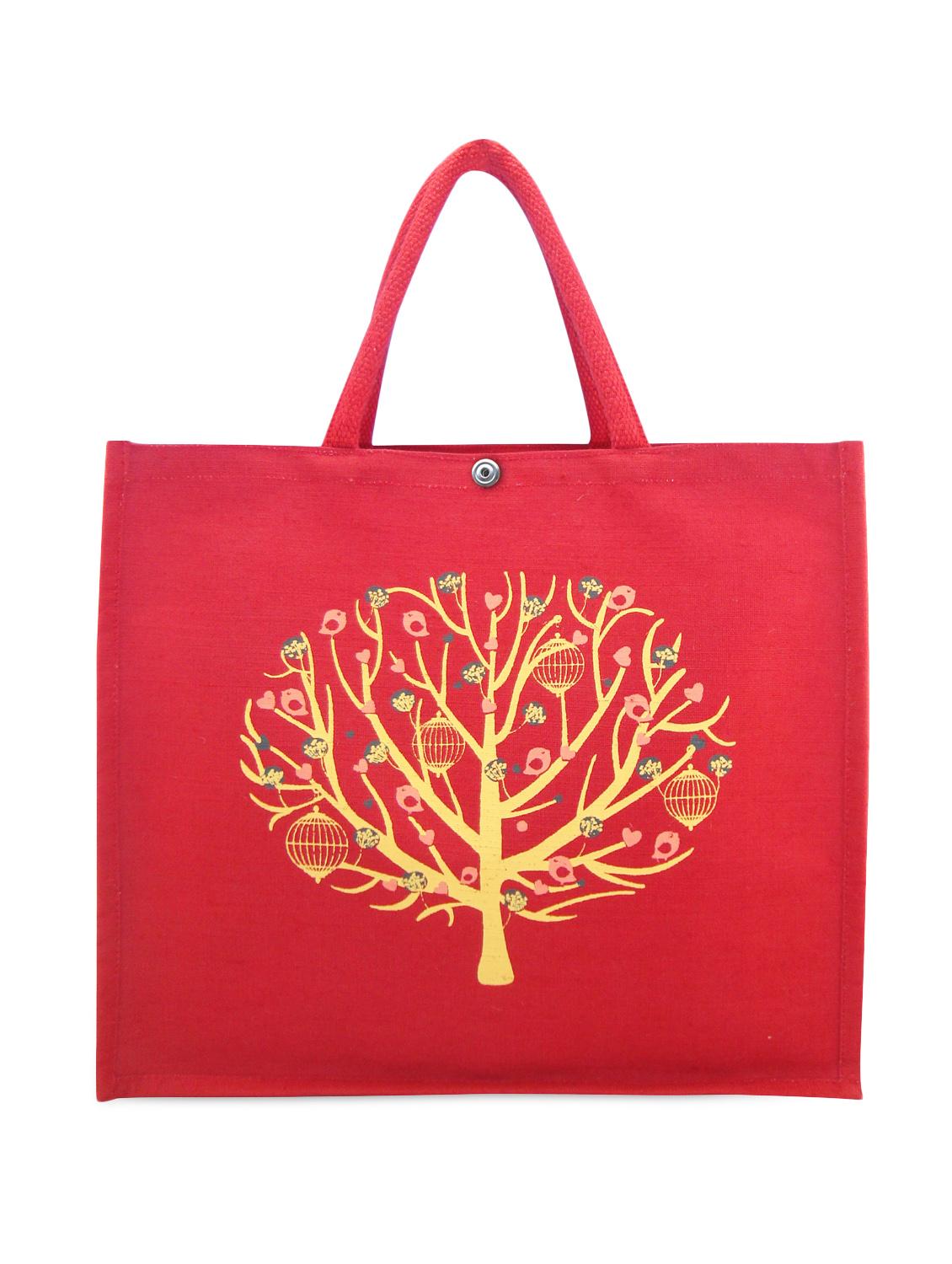 Red Printed Jute Bag - ANGES BAGS