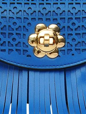 blue leatherette cut-out fringes sling bag - 10580547 - Standard Image - 4