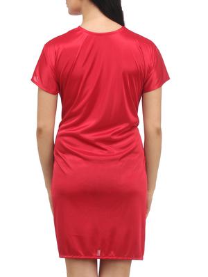Red Plain Solid Satin Babydoll Nightwear Combo - 1058191 - Standard Image - 4
