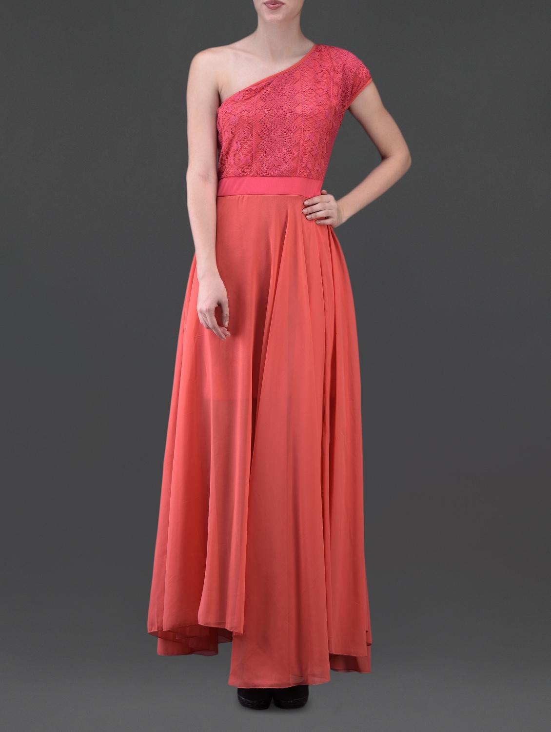 Single Shoulder Lace & Georgette Maxi Dress - Eavan