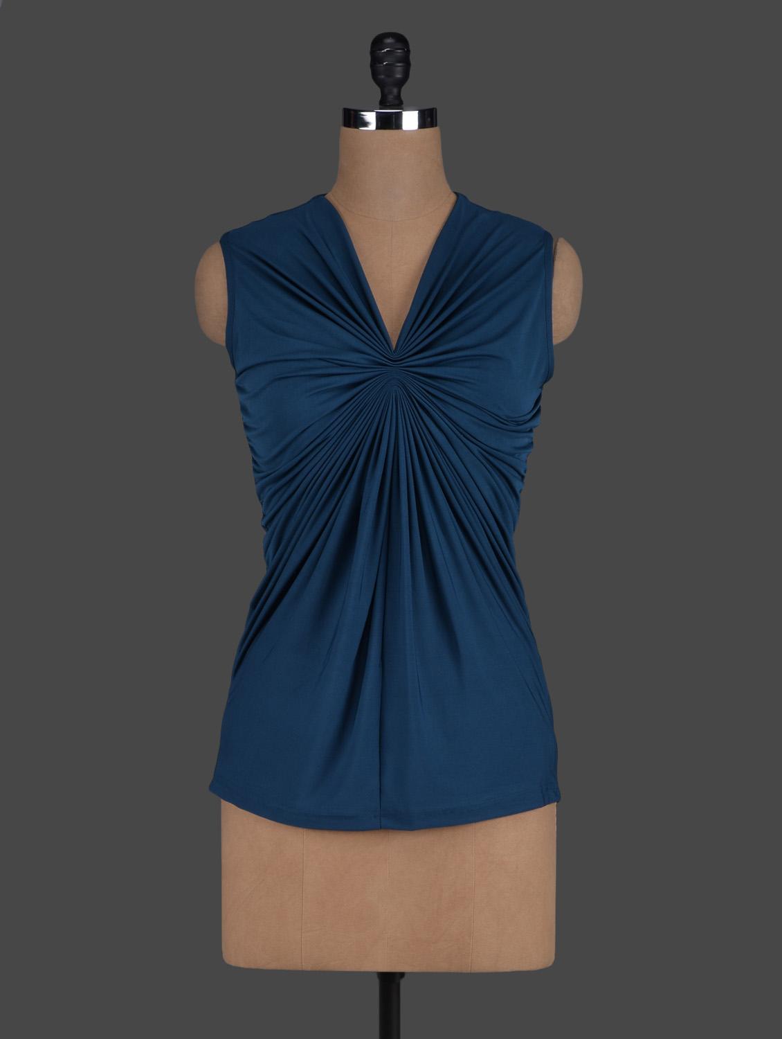 Teal Blue Gathered Top - Eavan