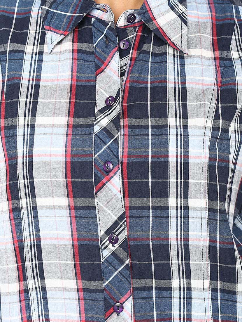 blue checkered cotton shirt - 10645218 - Zoom Image - 4