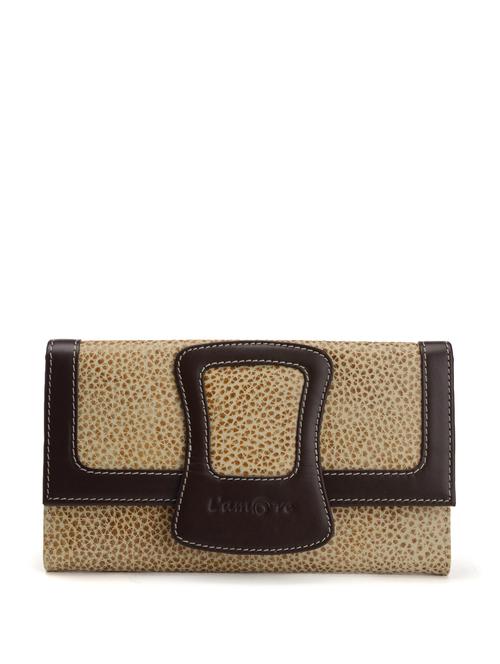 Brown and beige snap button clutch - 10679 - Standard Image - 1