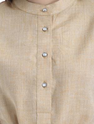 beige linen casual dress - 10700558 - Standard Image - 4