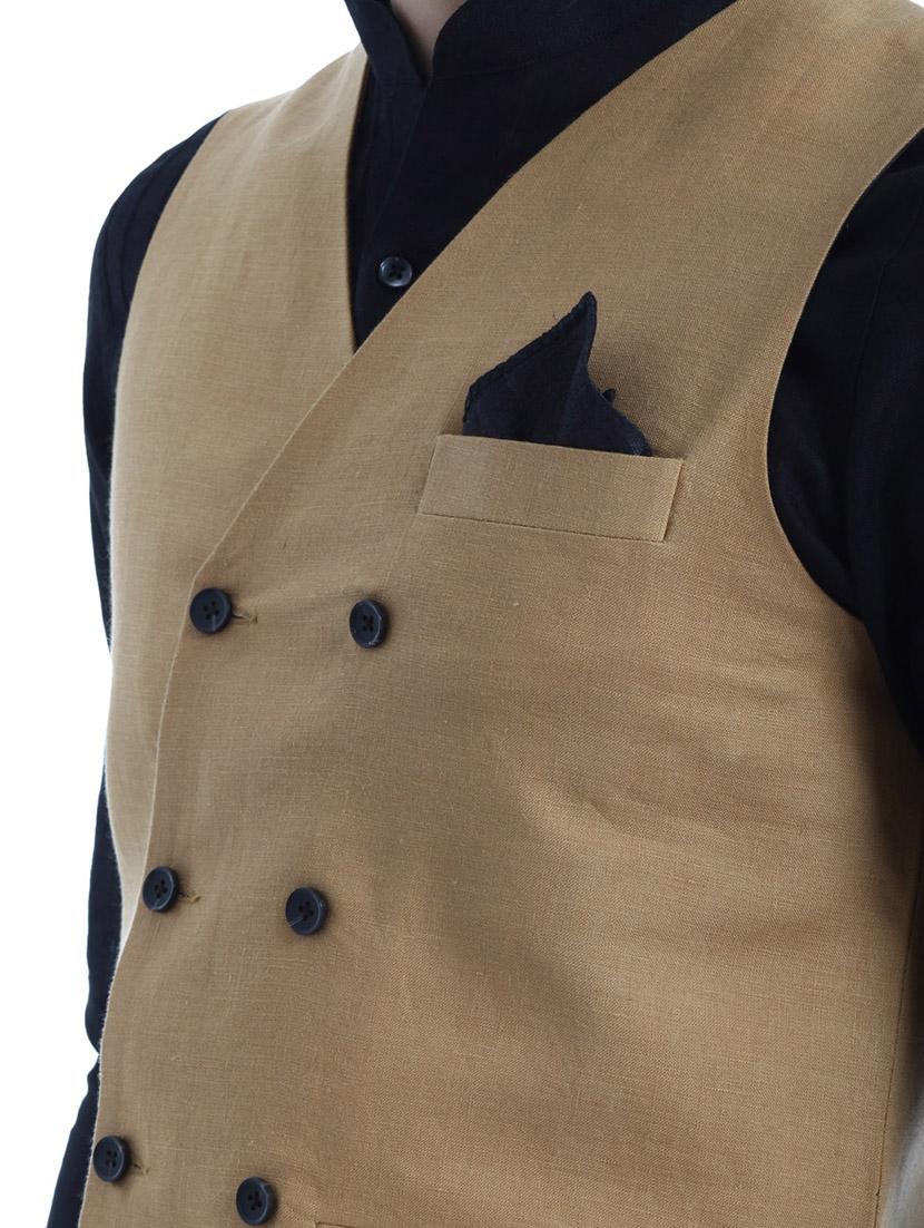 brown linen waist coat - 10700961 - Zoom Image - 4