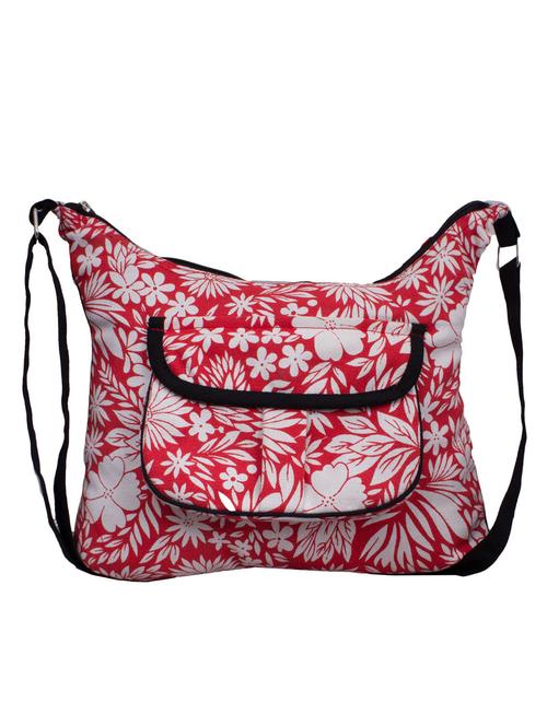 red and white canvas floral printed sling bag - 10701204 - Standard Image - 1