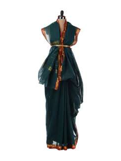 Green saree with maroon border - Platinum Sarees