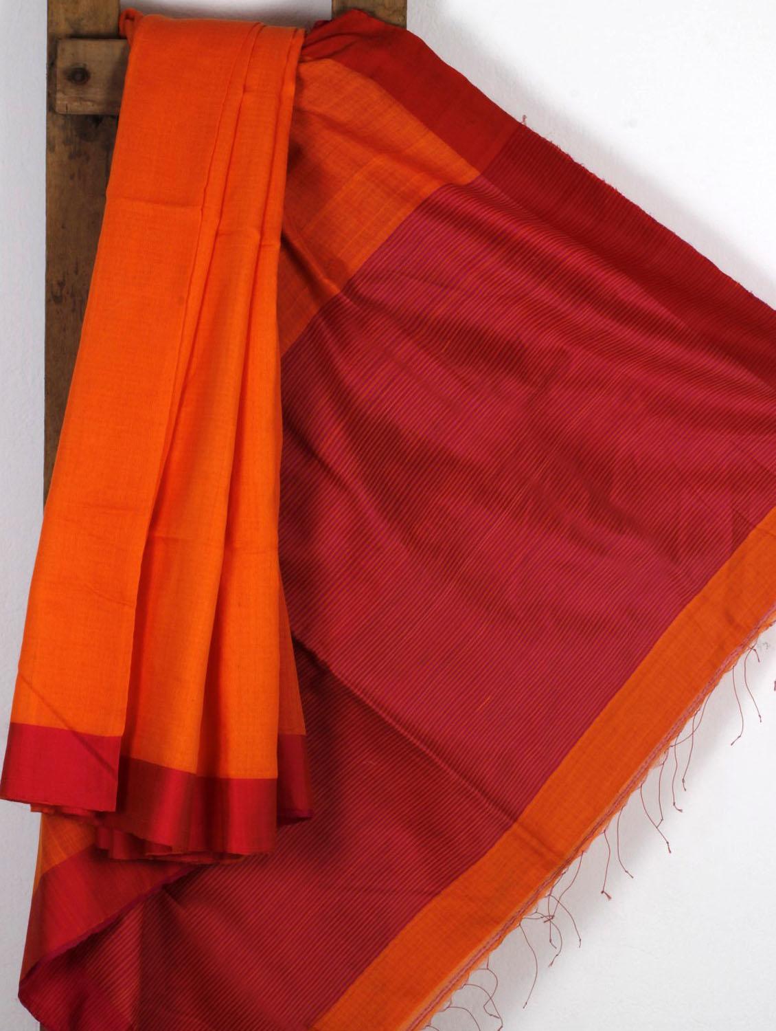 Orange Handwoven Cotton Silk Saree - NFTSSLTD