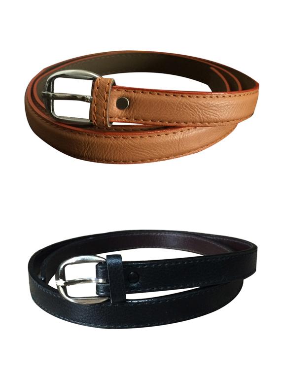 Beige, Black Leatherette Combos Belt - By