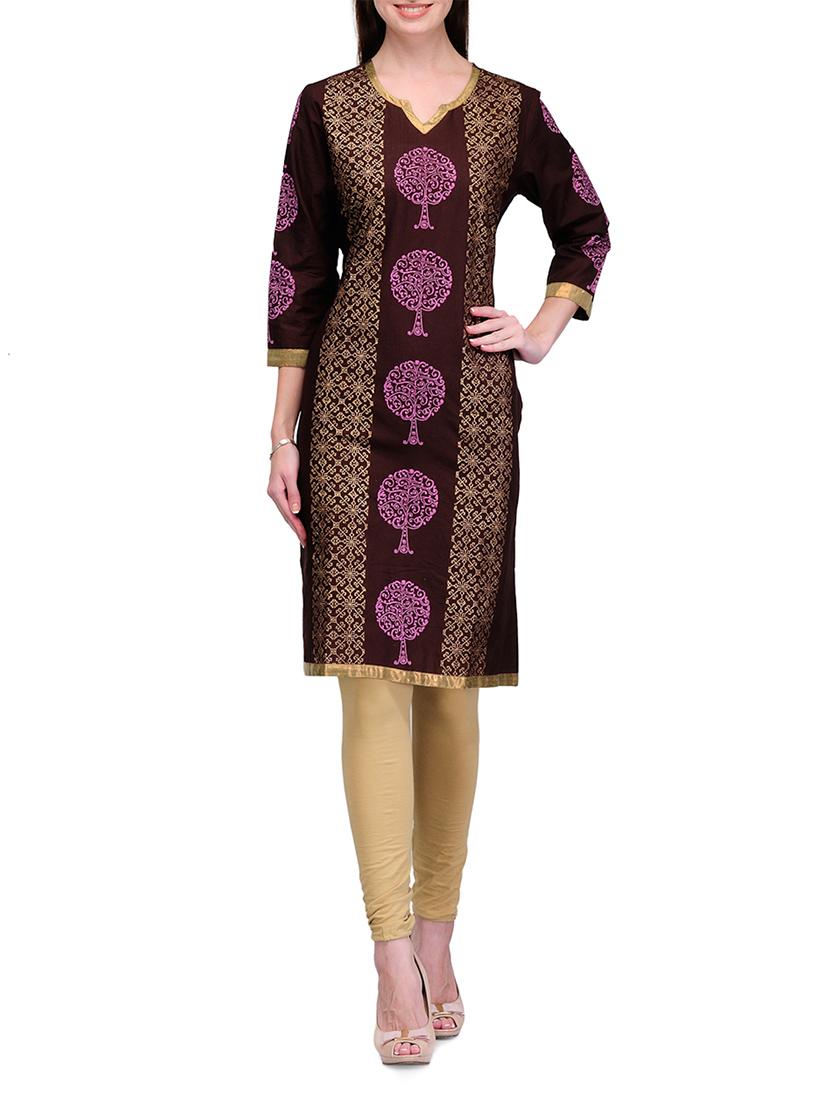 Block Printed Quarter Sleeve Cotton Kurta - Tulsattva