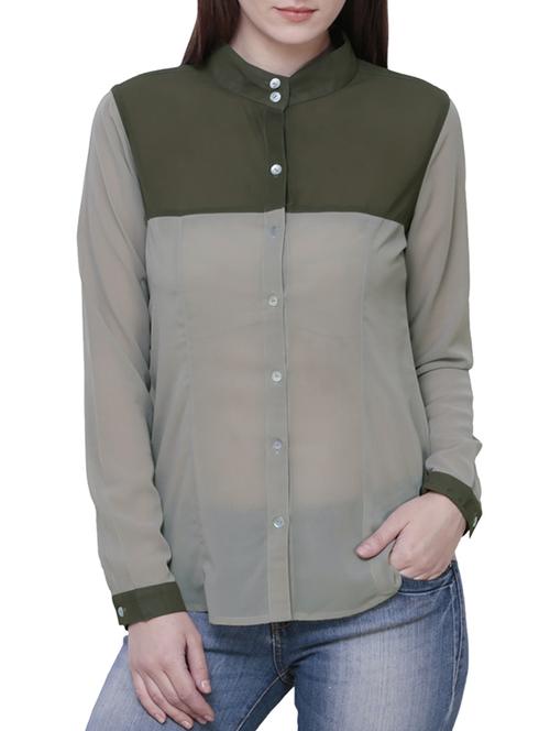 solid green poly georgette shirt - 10740864 - Standard Image - 1