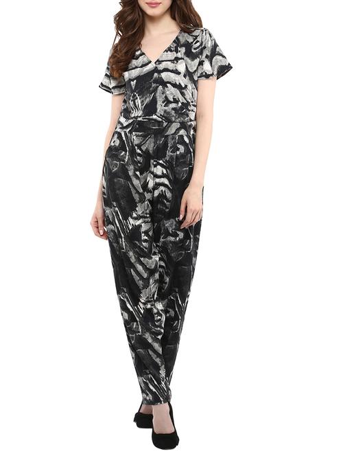 overlap neck full leg jumpsuit - 10742927 - Standard Image - 1