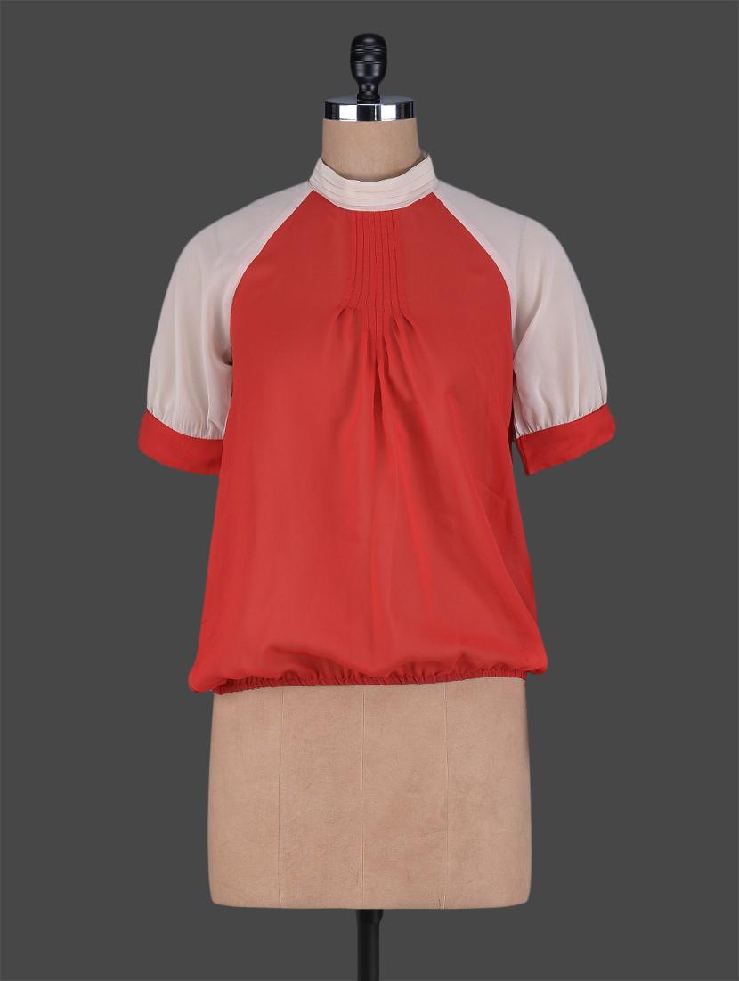 Turtle Neck Colour Block Georgette Top - Wildrose