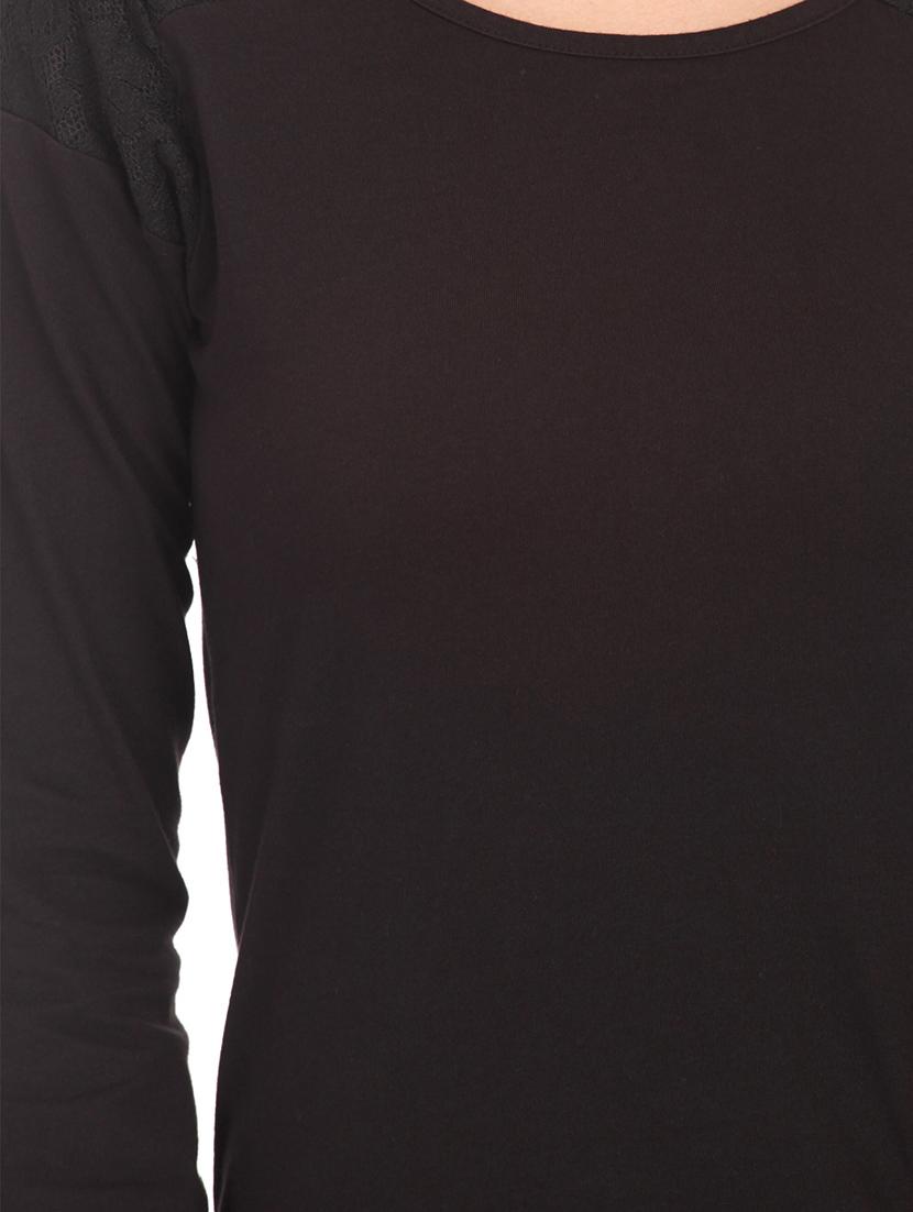 solid black lace yoke cotton top - 1078009 - Zoom Image - 4