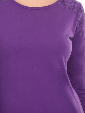 solid purple lace yoke cotton top - 1078010 - Standard Image - 4