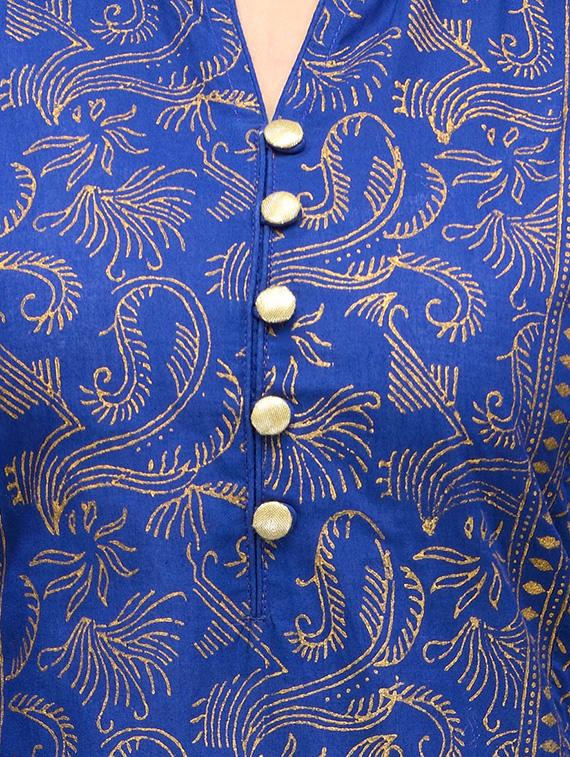 blue cotton straight kurta - 10809467 - Zoom Image - 4