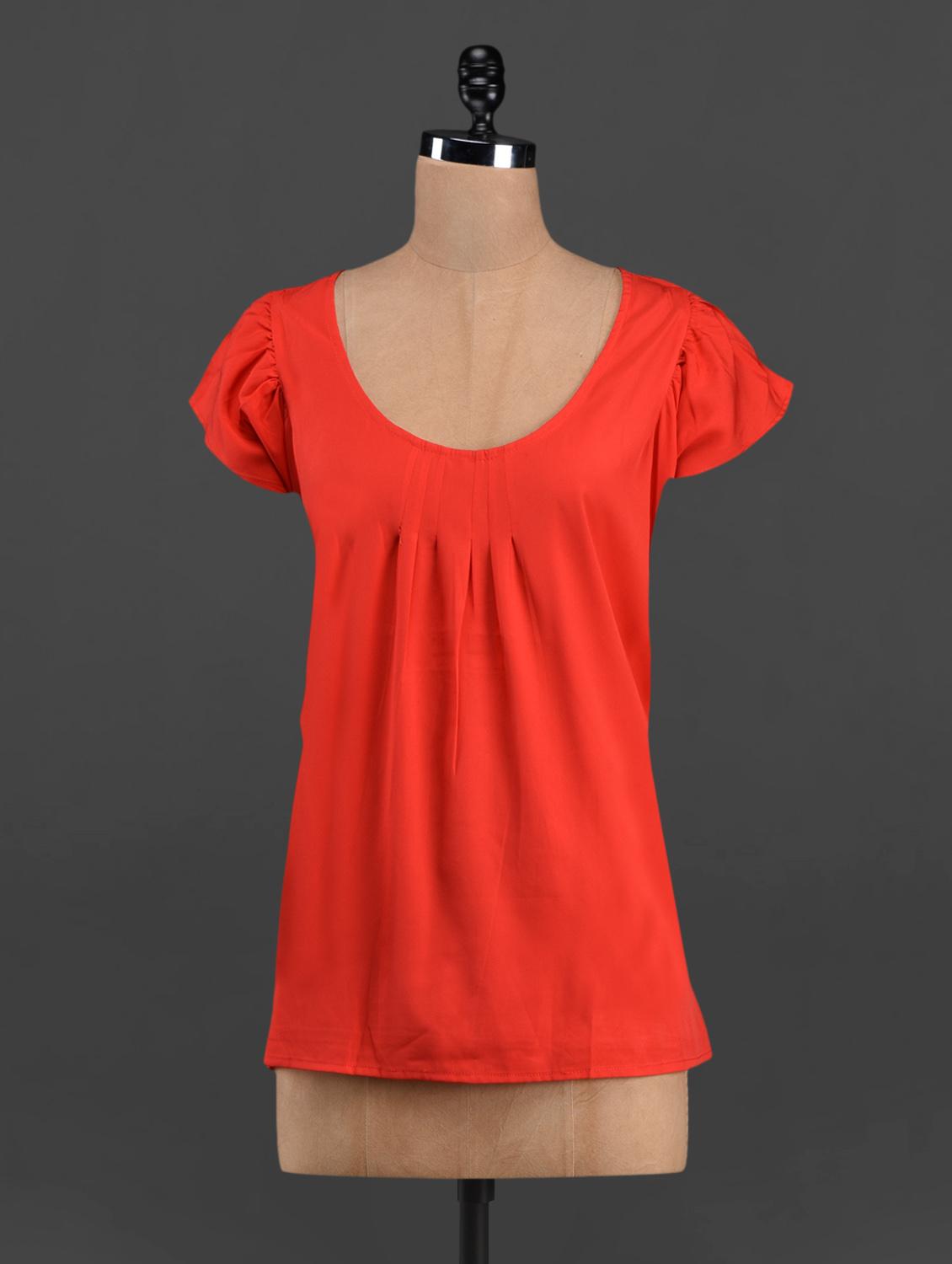 Round Neck Solid Red Top - LastInch