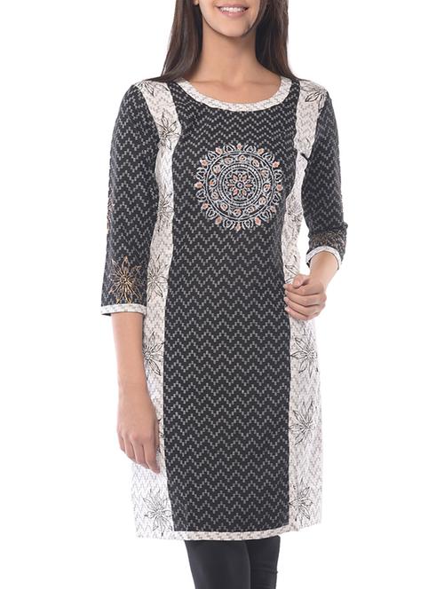 black cotton straight kurta - 10814570 - Standard Image - 1