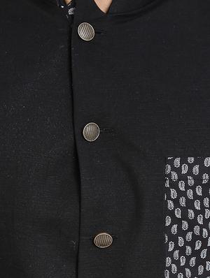 black linen nehru jacket - 10839792 - Standard Image - 4