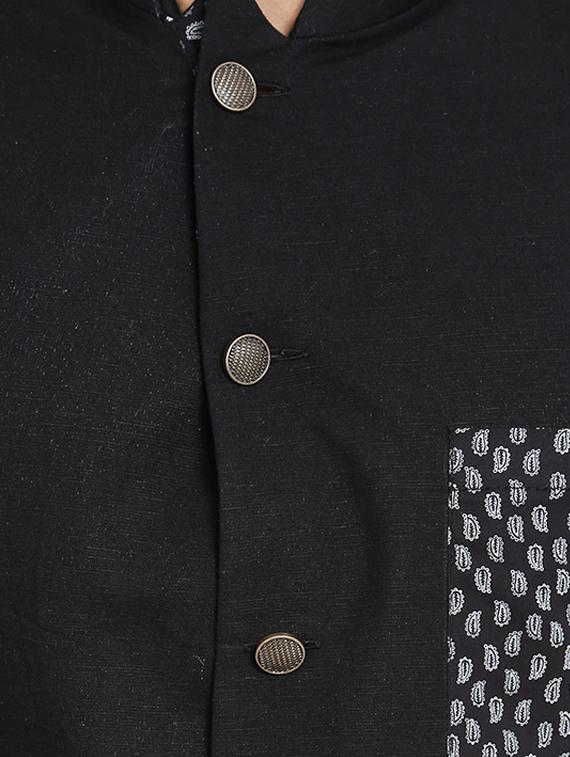 black linen nehru jacket - 10839792 - Zoom Image - 4