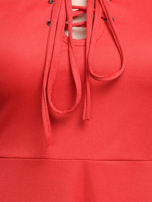 solid red a-line dress - 10841169 - Standard Image - 4