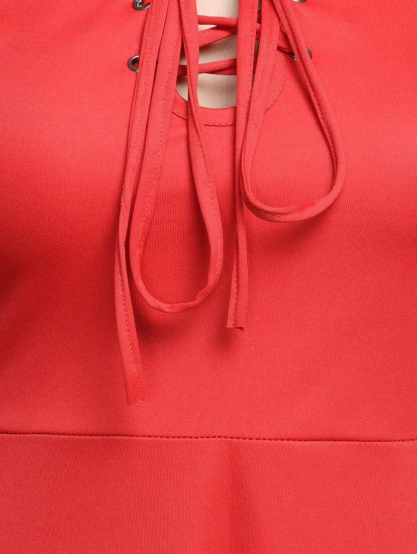 solid red a-line dress - 10841169 - Zoom Image - 4