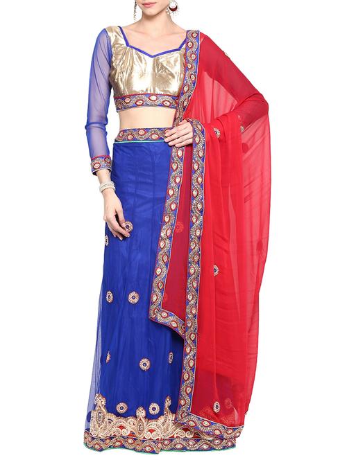 blue net lehenga - 10860065 - Standard Image - 1