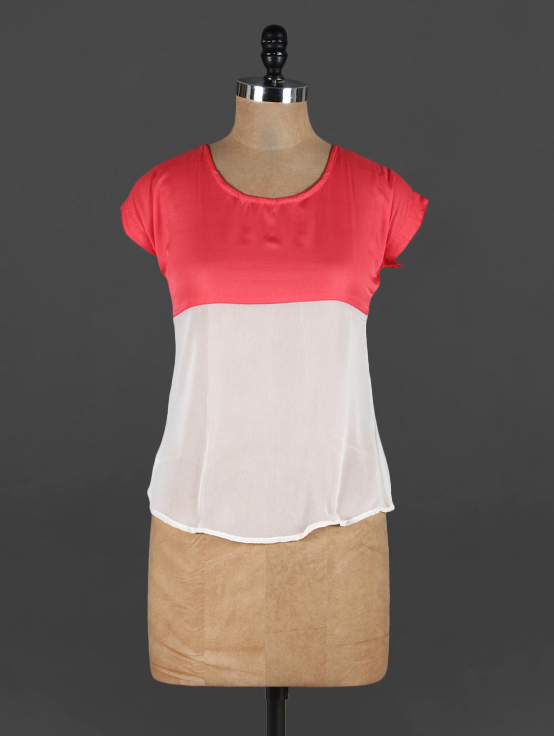 Round Neck Short Sleeve Two Tone Top - Yufta