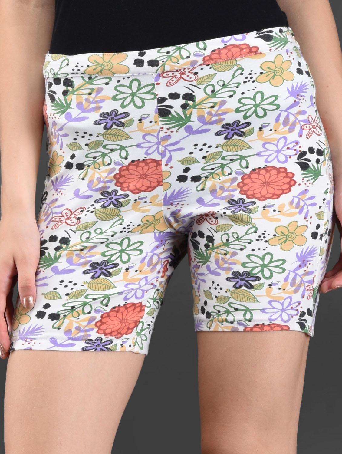 Floral Printed Lycra Shorts - Lavennder