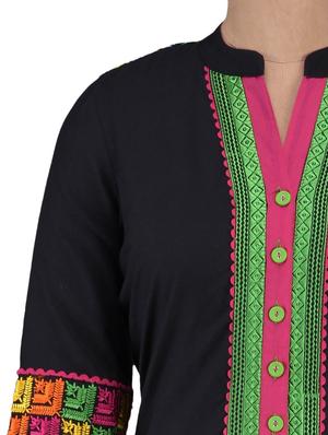 quarter sleeve embroidered back yoke cotton kurta - 1094216 - Standard Image - 4