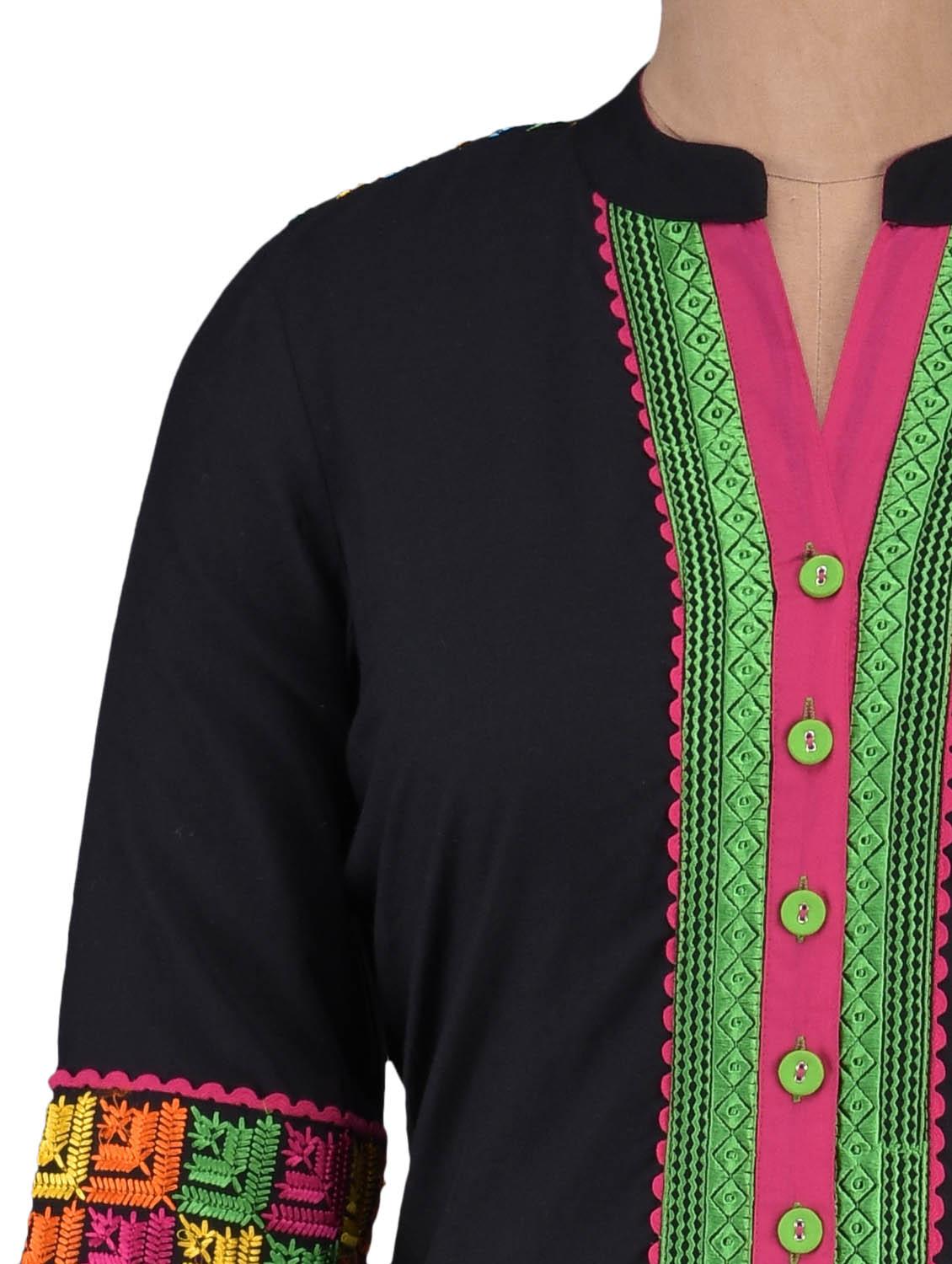 quarter sleeve embroidered back yoke cotton kurta - 1094216 - Zoom Image - 4