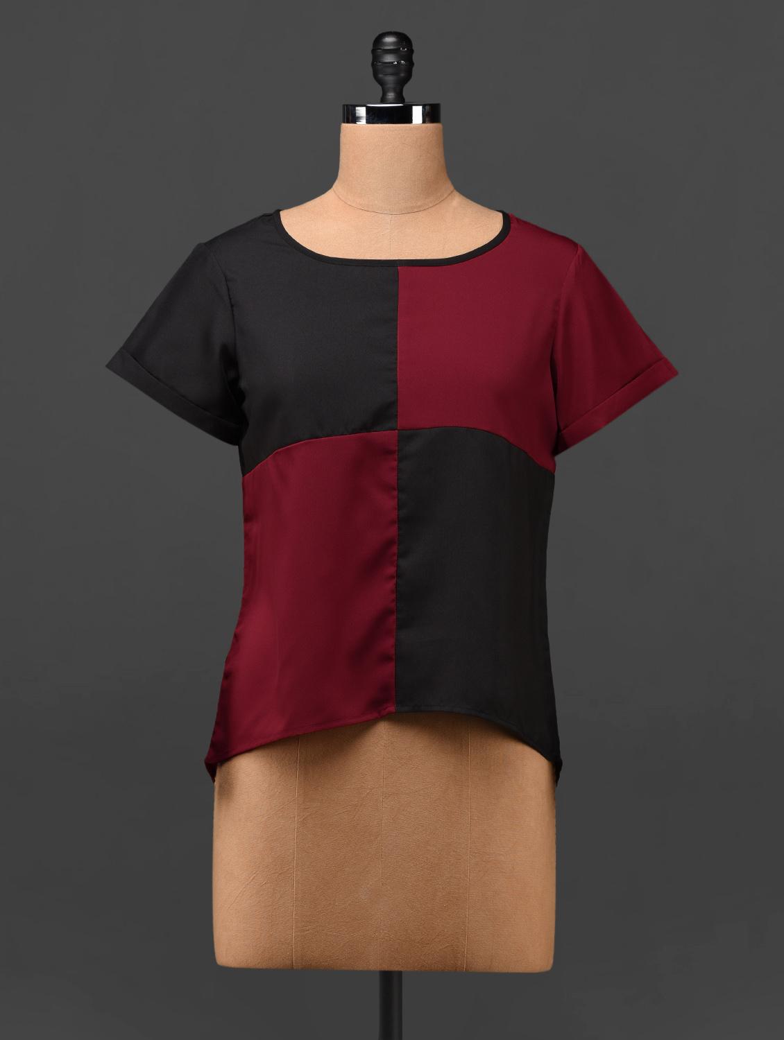 Colour Block Round Neck Short Sleeve Crepe Top - MOTIF