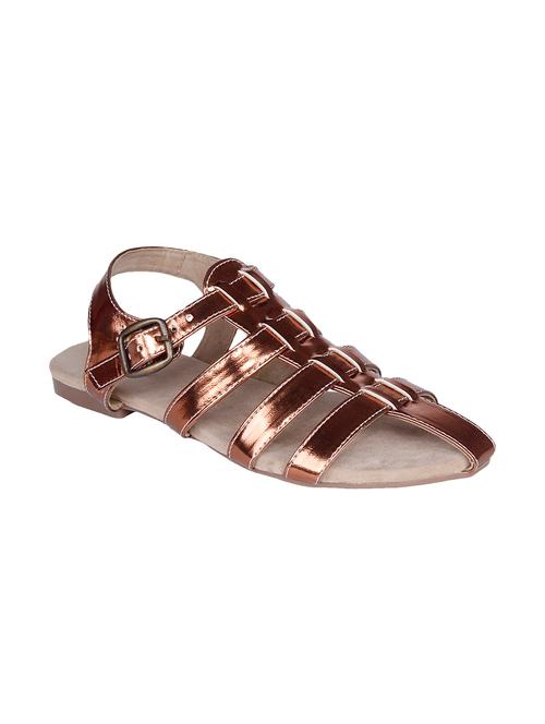 copper leatherette ankle strap sandals - 10986482 - Standard Image - 1