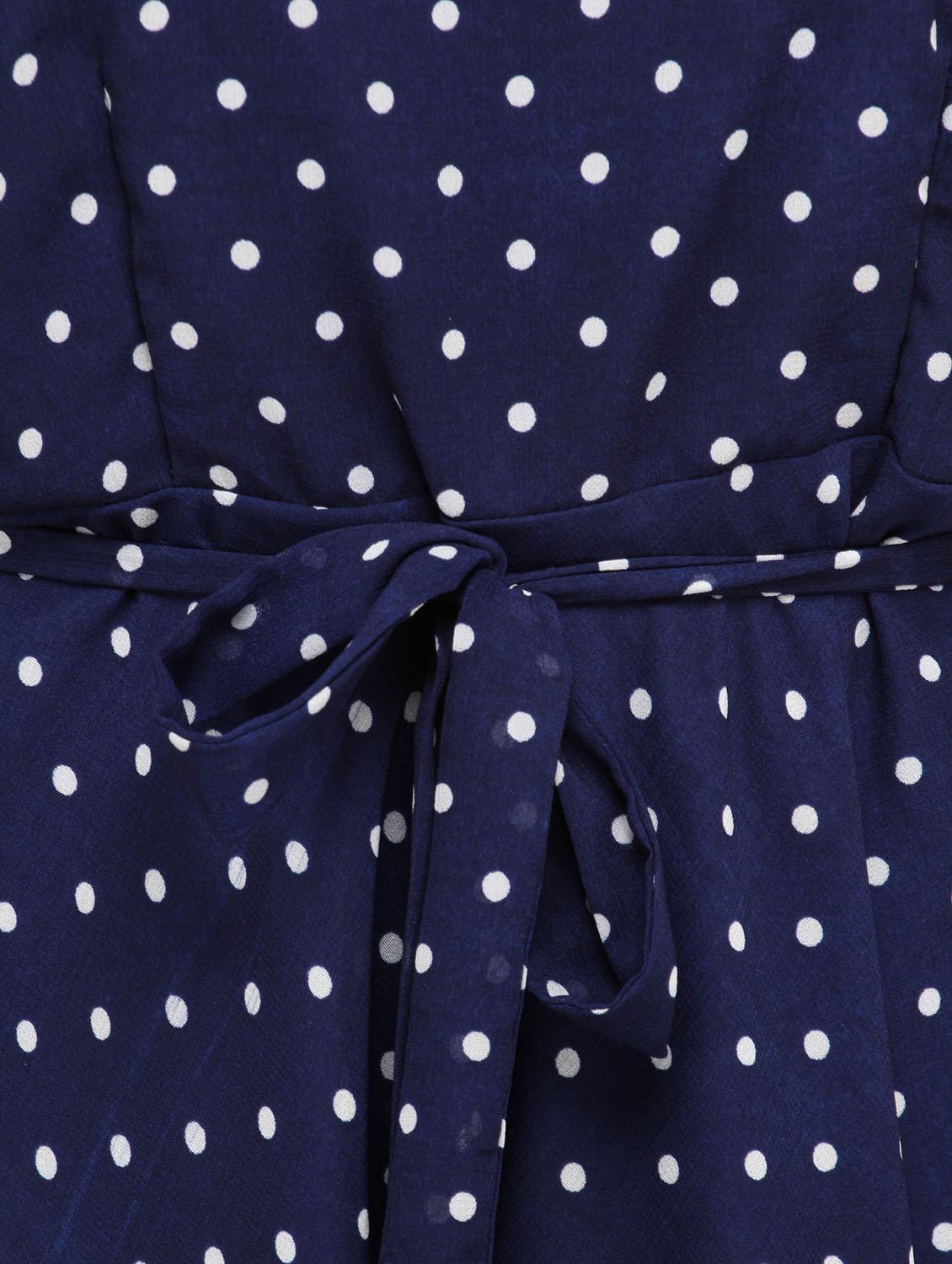 blue polka dot print a line dress - 1100913 - Zoom Image - 4