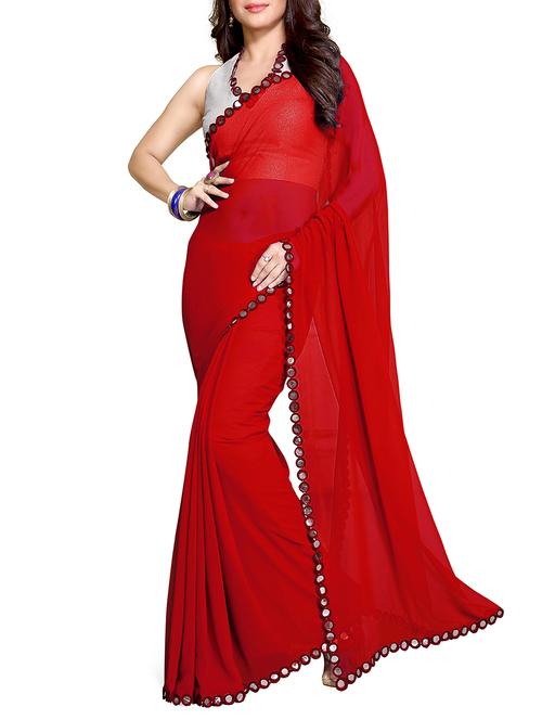 red georgette bordered saree with blouse - 11049494 - Standard Image - 1