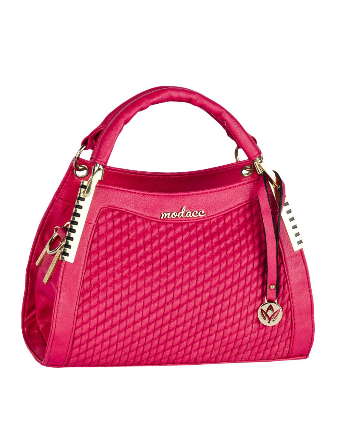 Textured Front Pink Leatherette Handbag - Mod'acc