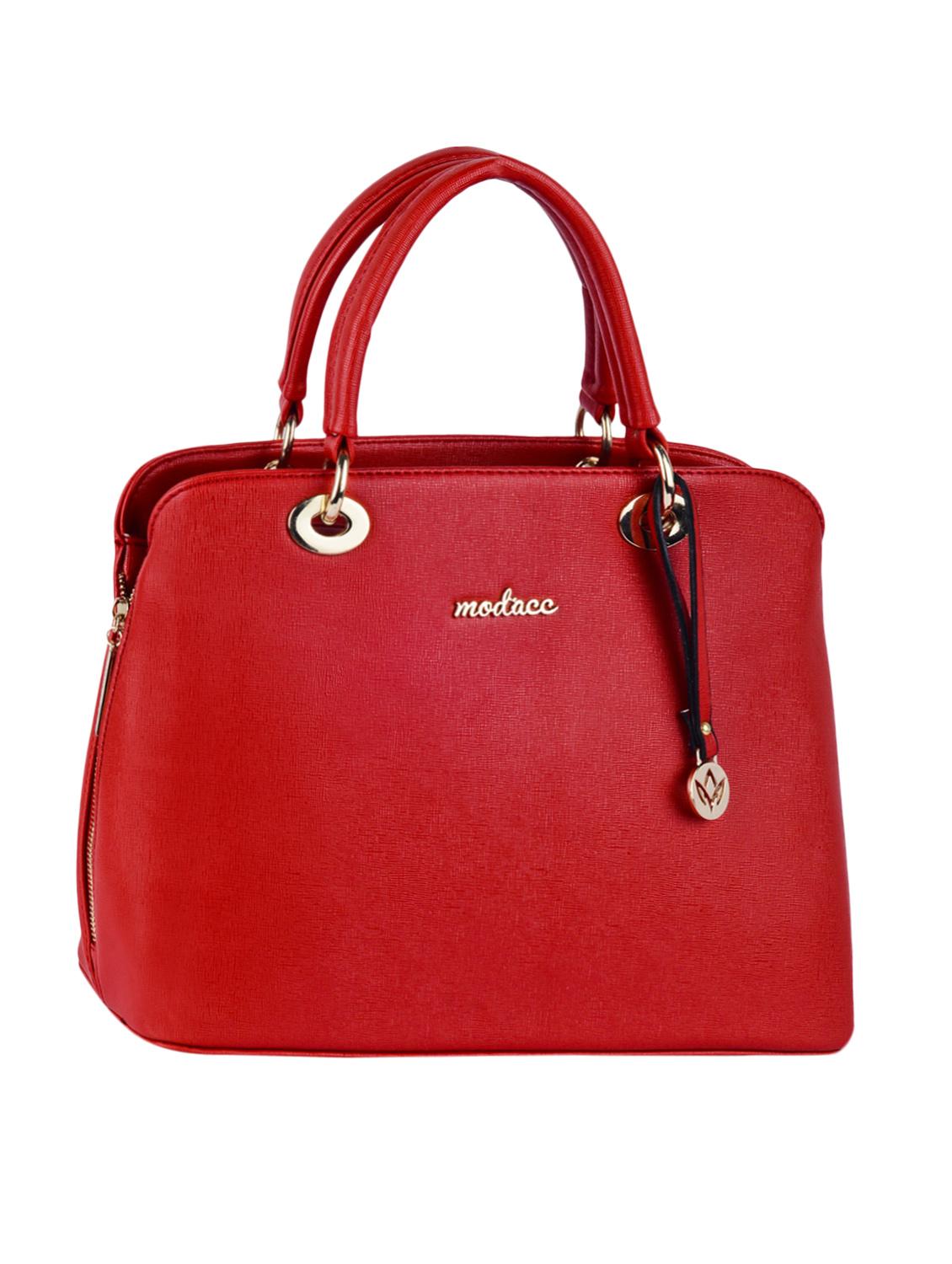 Leatherette Plain Solid Red Handbag - Mod'acc
