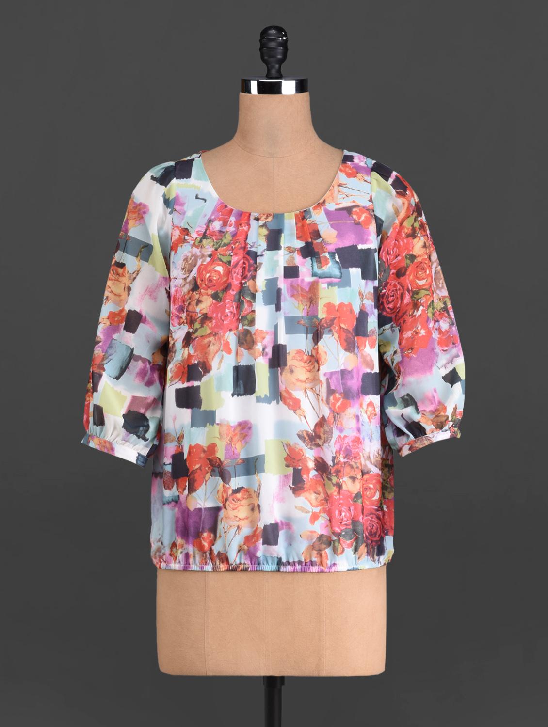 Multicoloured Floral Print Poly Georgette Top - French Creations