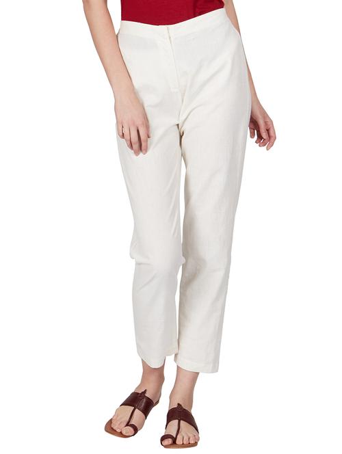 off white cotton peg trousers - 11090006 - Standard Image - 1