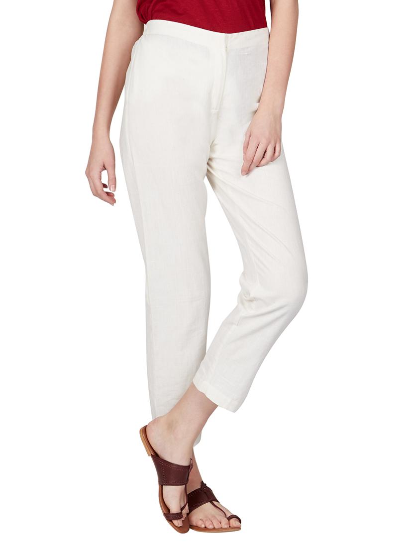 off white cotton peg trousers - 11090006 - Zoom Image - 4