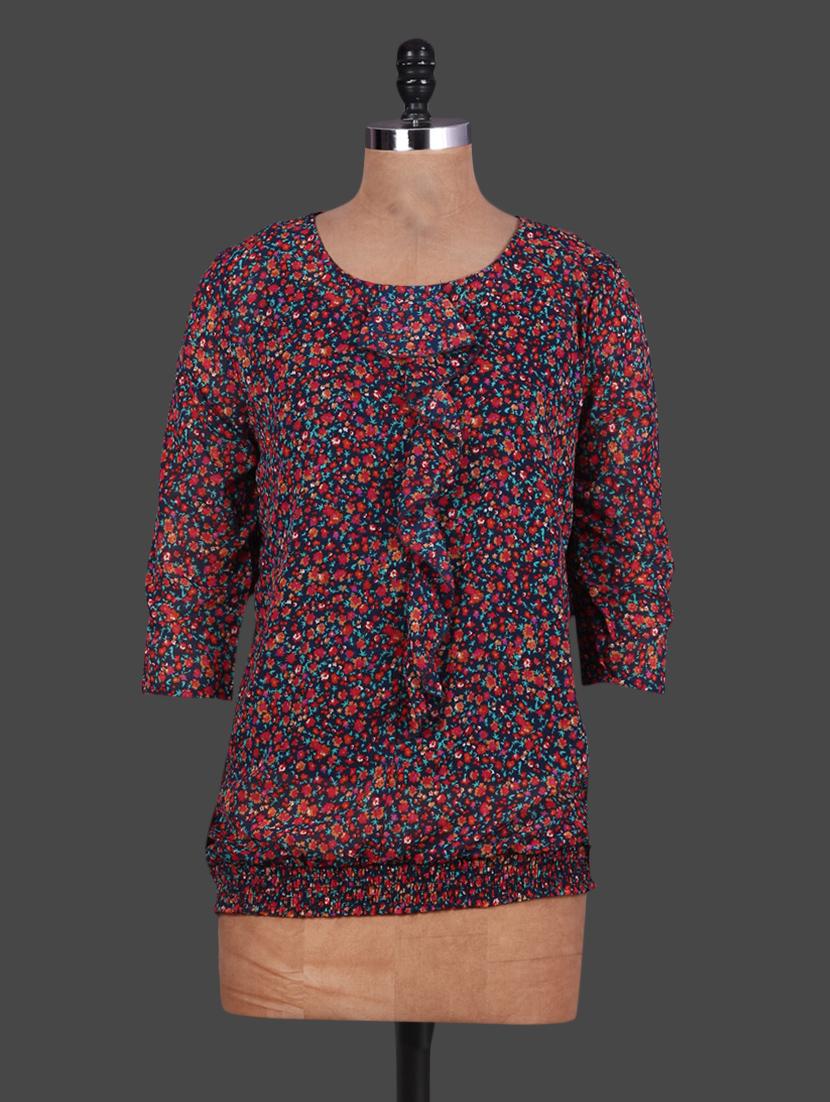 Round Neck Floral Print Georgette Top - URBAN RELIGION