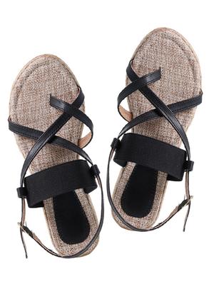 black leatherette back strap sandals - 11127034 - Standard Image - 4