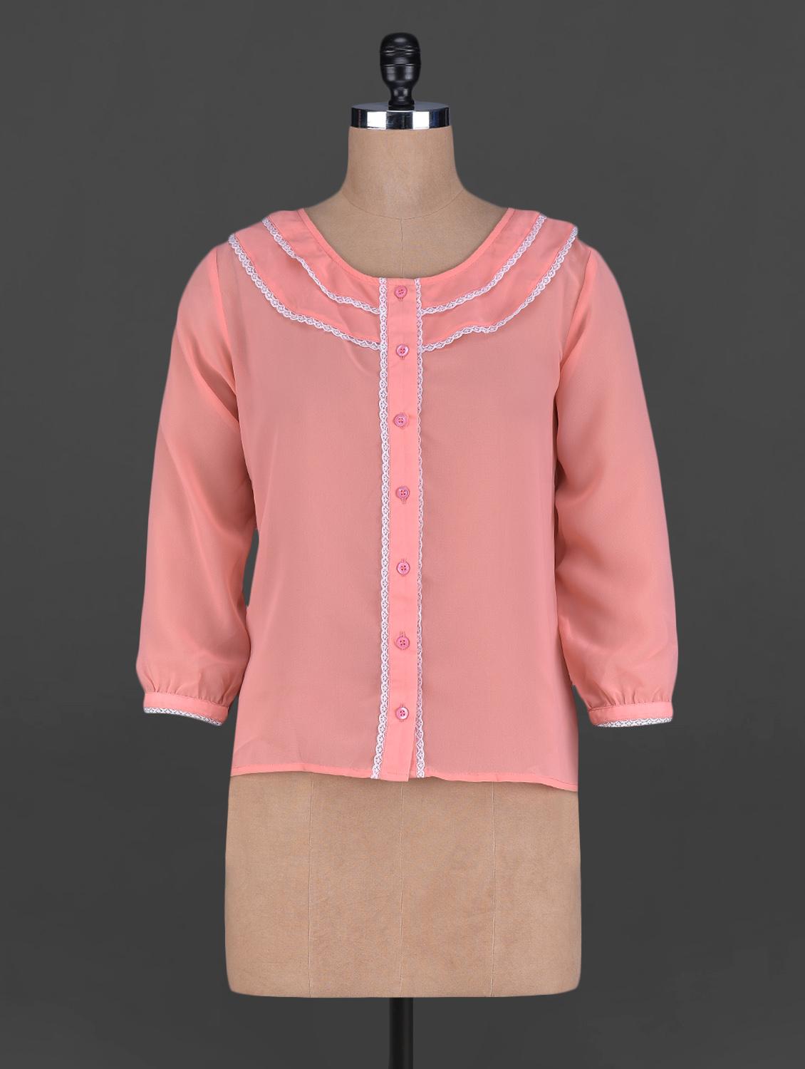 Button Down Long Sleeves Georgette Top - Holidae