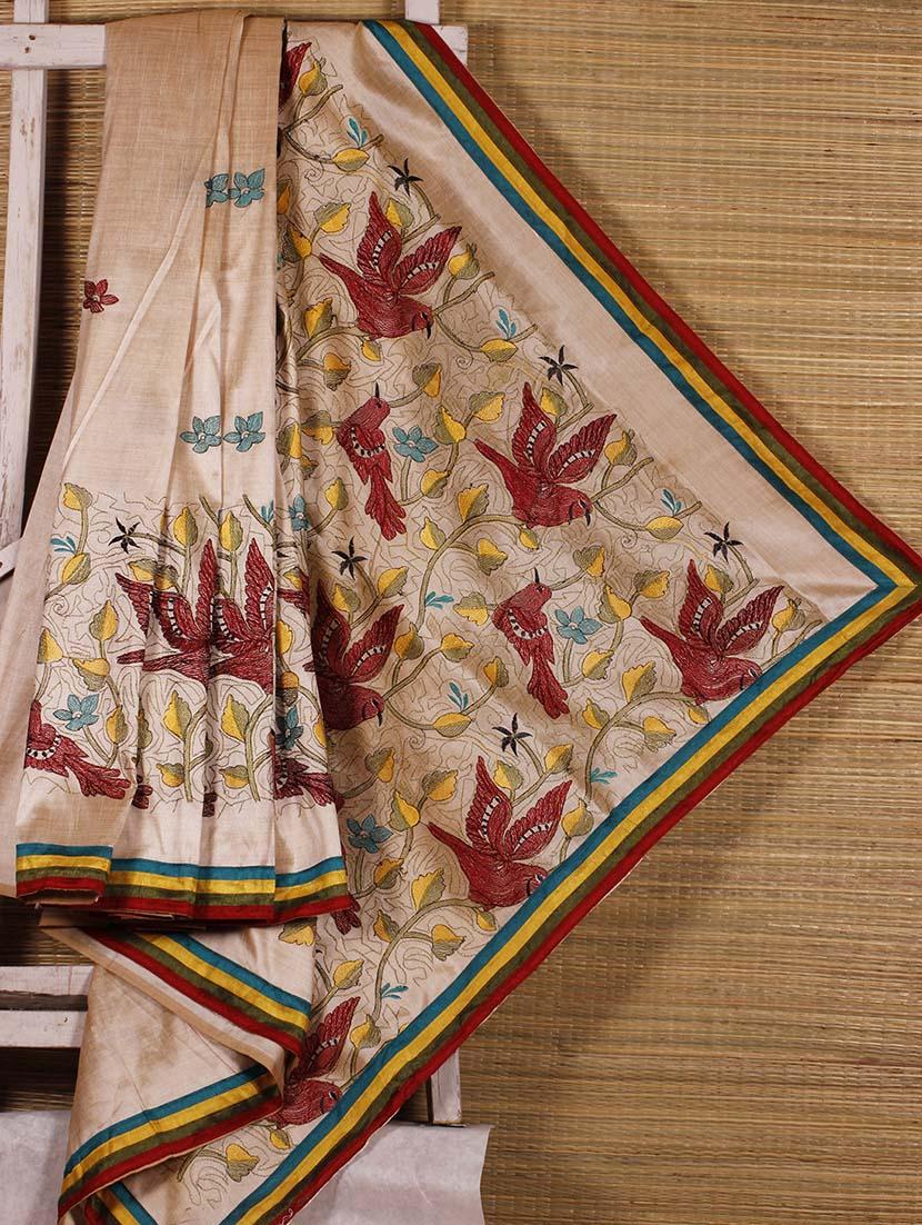 Beige Embroidered Art Silk Handloom Saree - Dharitri's Choice