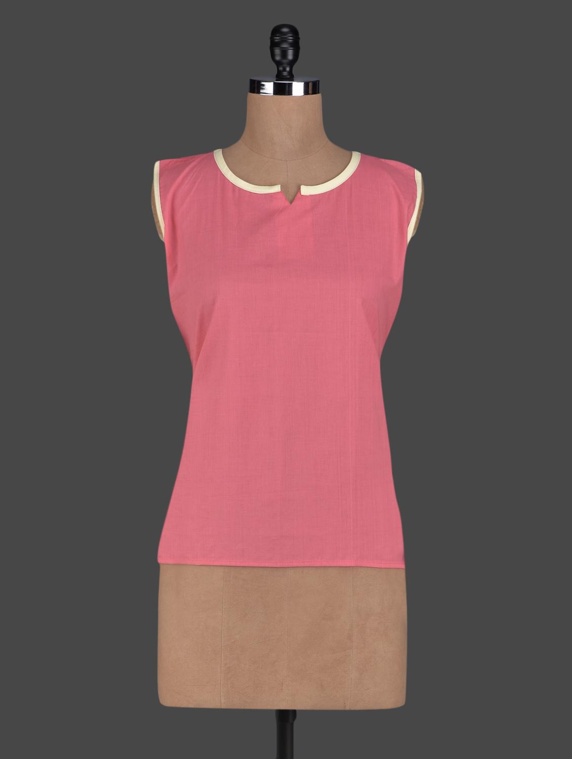 Peach Sleeveless Cotton Short Kurti - Kiala