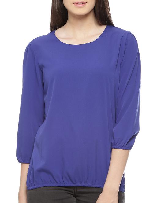 solid blue crepe regular top - 11217668 - Very Small Image - 1
