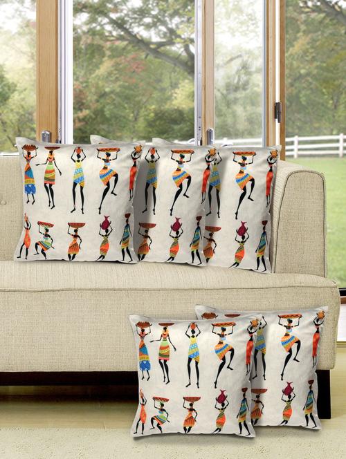 white poly silk printed cushion cover (set of 5) - 11221184 - Standard Image - 1