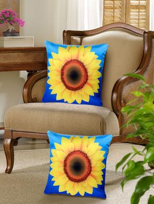 blue and yellow poly silk floral print cushion cover (set of 5) - 11221191 - Standard Image - 4