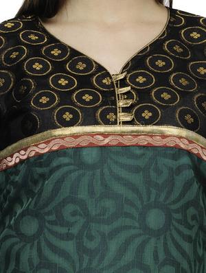 green chanderi cotton a-line kurta - 11246084 - Standard Image - 4
